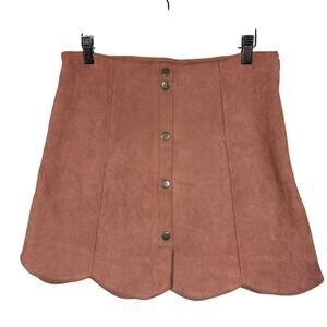 HYFVE Scalloped Edge Mini Skirt Dusty Rose Snap Front Casual - L